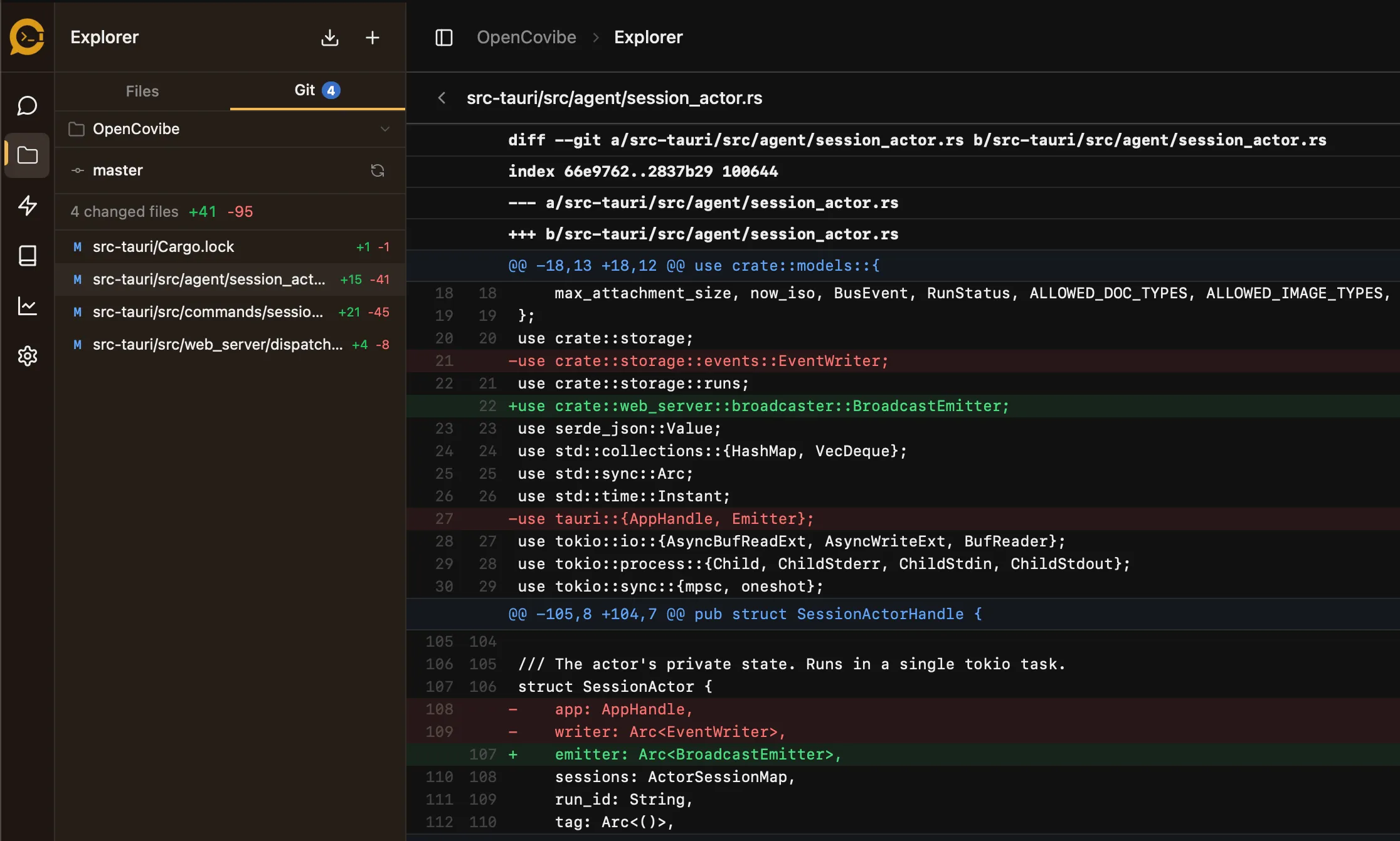 Explorer with git diff view